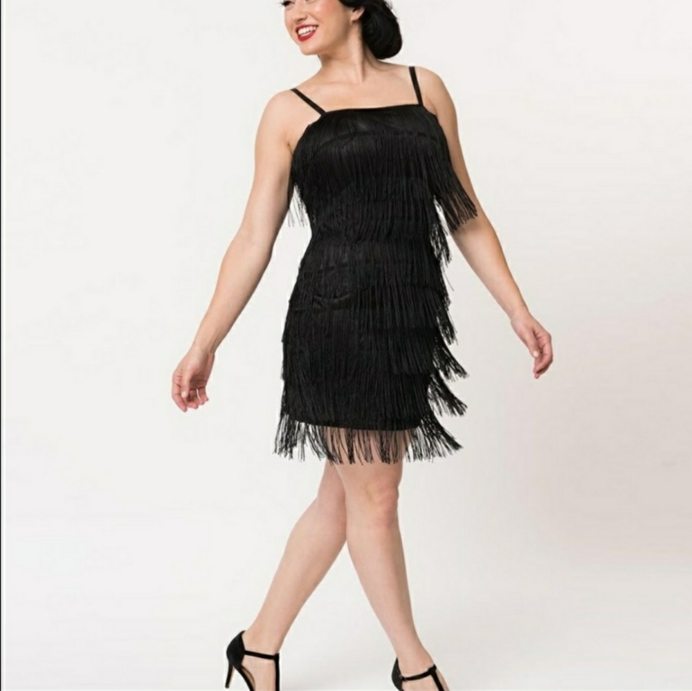 1920's black fringe flapper dress